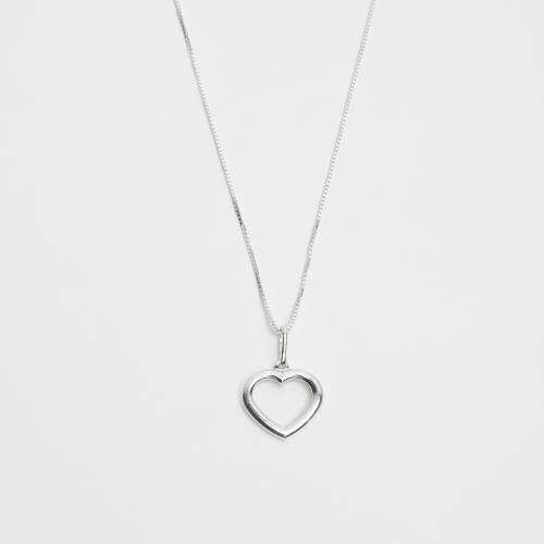 Colar pingente coração liso vazado 14mm 45cm