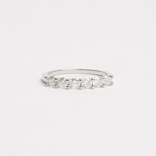 Anel meia aliança moissanites 3mm ródio