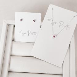 Conjunto brinco e colar coração detalhe zircônia cereja 45+5cm