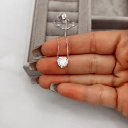 Colar coração cravejado com zircônia coração passante 8mm 45cm