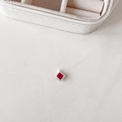 Colar nylon zircônia losango cereja 6mm 40cm