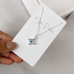 Colar pingente olho grego madrepérola com zircônias 13mm 45cm