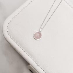 Colar pingente quartzo rosa 12mm corrente cadeado 45cm