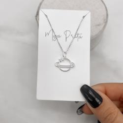 Colar pingente planeta 19mm 45cm