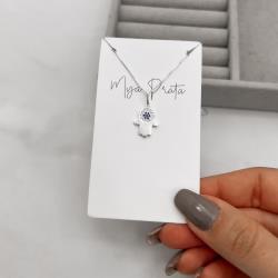 Colar pingente mão cravejada detalhe zircônia azul 14mm 45cm