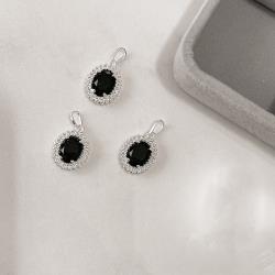 Pingente zircônia oval ônix com cravejado 15mm