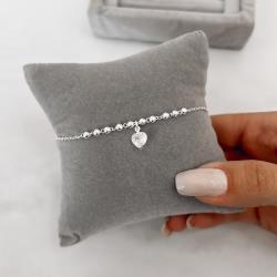 Pulseira entremeio bolas 3mm pingente zircônia coração corrente cadeado