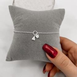 Pulseira entremeio círculo pingentes Nsa. Sra. Aparecida e zircônia coração