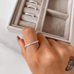 Anel geométrico mini losango e quadrado cravejado