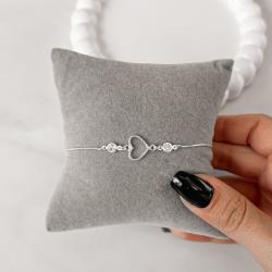Pulseira entremeio coração vazado com zircônias 5mm