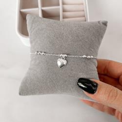 Pulseira entremeio bolas com pingente coração 9mm