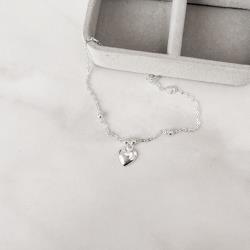 Pulseira entremeio bolas com pingente coração 10mm