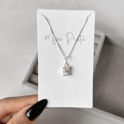 Colar pingente zircônia retangular cristal 7x5mm 45cm