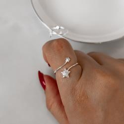 Anel estrelas lisa e cravejada regulável P