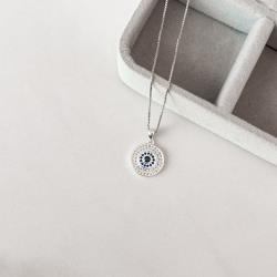 Colar pingente olho cravejado 15mm 45cm