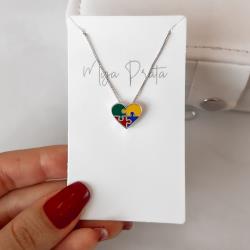 Colar coração símbolo autismo 14mm resina 45cm