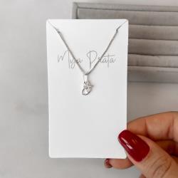 Colar pingente gato vazado com zircônias 7mm 40cm