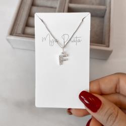 Colar pingente letra F cravejada 10mm 45cm