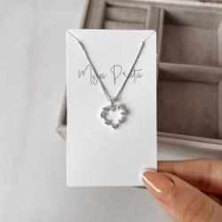 Colar pingente coração vazado com zircônias 14mm 45cm