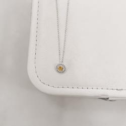 Colar zircônia redonda amarela com cravejado 9mm corrente cadeadinho 45cm