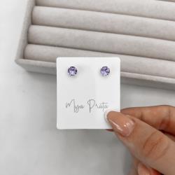 Brinco zircônia redonda lilás 6mm