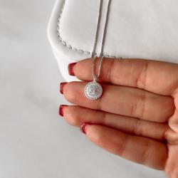 Colar pingente redondo cravejado 10mm 45cm