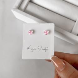 Brinco zircônia quadrada rosa 5mm