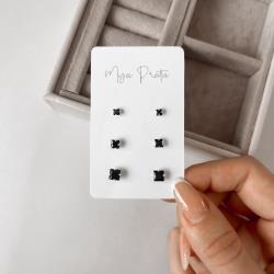 Trio zircônias quadradas 3, 4 e 5mm ônix