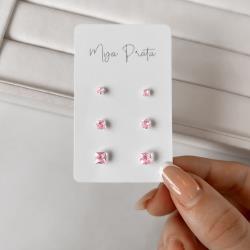 Trio zircônias quadradas 3, 4 e 5mm rosa