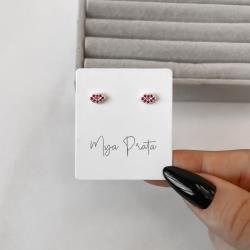 Brinco boca cravejada rosa 7mm