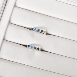 Anel zircônias losango e quadrada coloridas