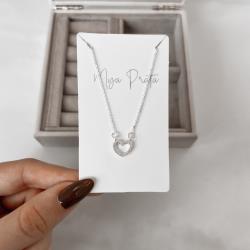 Colar coração vazado cravejado 11mm corrente cadeado 40cm com alongadora