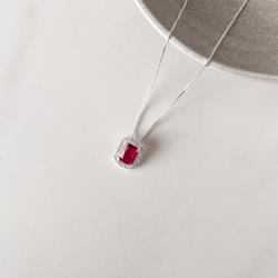 Colar zircônia retangular cereja com cravejado 13mm 45cm