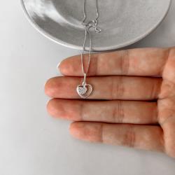 Colar pingente coração liso e cravejado 9mm 45cm