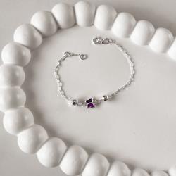 Pulseira infantil entremeio bolas 5mm e borboleta zircônia ametista 7mm