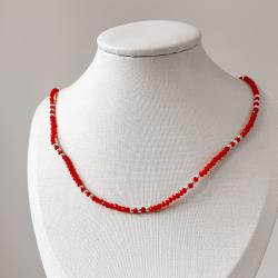 Colar cristal laranja 3mm com bolas 40+5cm