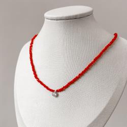 Colar cristal coral 3mm pingente zircônia 6mm 40+5cm