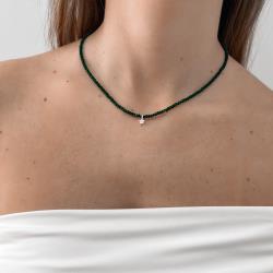 Colar cristal esmeralda 3mm pingente estrela com zircônia 5mm 40+5cm