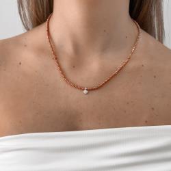 Colar cristal terracota irisado 3mm pingente coração cravejado 6mm 40+5cm