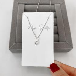 Colar pingente zircônia redonda embutida 6mm 40cm