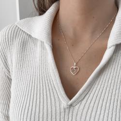 Colar pingente coração com coração vazado 16mm 45cm