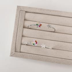 Bracelete 2 flores cravejadas cristal e colorida fio maleável ródio