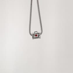 Berloque separador mala escrito I love to travel resina 11mm envelhecido