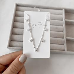 Colar micro bolas com pingentes zircônias gota 5mm 40+5cm