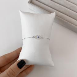 Pulseira entremeio olho grego navete cravejado 11mm v15 16cm com alongadora