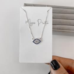 Colar entremeio olho grego navete cravejado 14mm v12 45cm