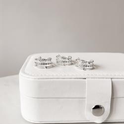 Anel triplo love, meia aliança e solitário