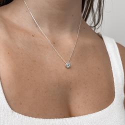 Colar zircônia redonda azul claro com cravejado 9mm corrente cadeadinho 45cm