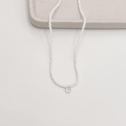 Colar cristal branco irisado 3mm pingente zircônia 6mm 40+5cm