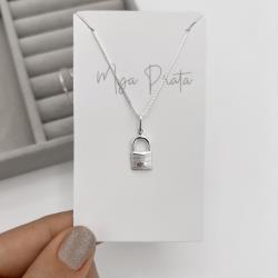 Colar pingente cadeado 13mm 45cm